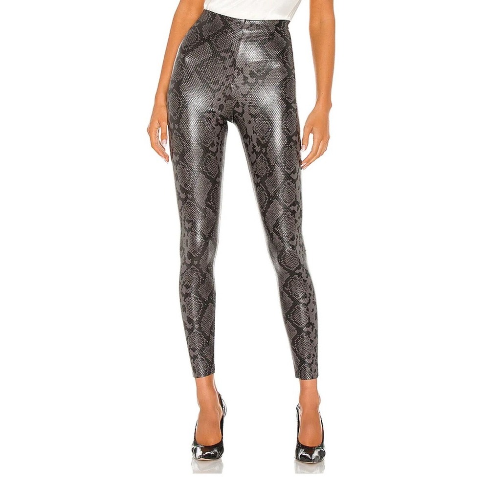 Commando Leggings Women's M Control Top High Rise Grey Faux‎ Leather Snake Print